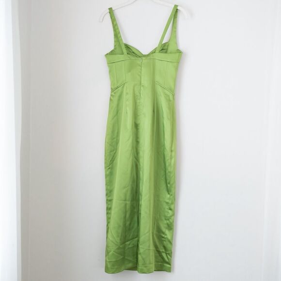 NEW Blogger Fave Viral Zara Lime Green Bustier Corset Push Up Satin Midi Dress - Picture 10 of 15